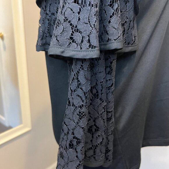 Pleione Black Lace Tiered Ruffle sleeve top, Size Small - Picture 8 of 12